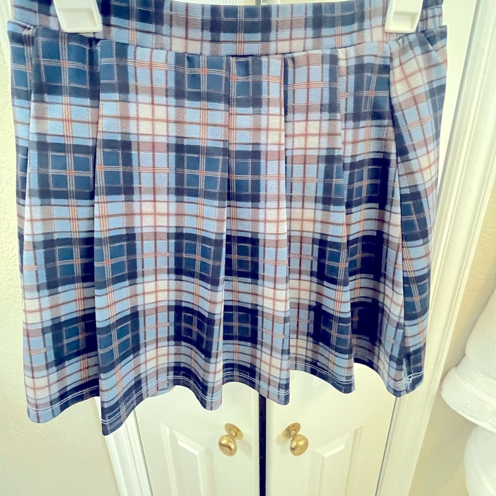 Halara Women's Size L Blue Brown Plaid Pull On Skort